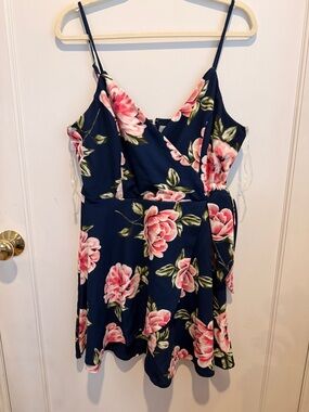 Francesca's Collections Navy Mini Dress with Pink Floral Print